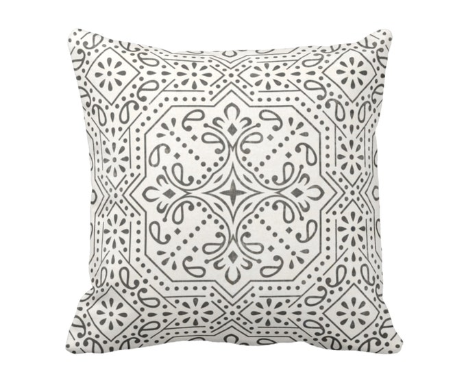 Tile Print Throw Pillow or Cover, Charcoal/Off-White 16, 18, 20, 22 or 26" Sq Pillows or Covers, Trellis/Geometric/Batik/Geo Pattern