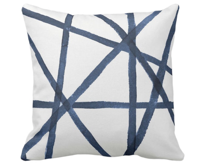 Hand-Painted Lines Print Throw Pillow or Cover, Navy/White 16, 18, 20, 22 or 26" Sq Pillows/Covers, Blue Modern/Channels/Stripes/Lines/Print