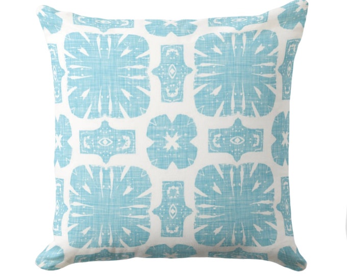 OUTDOOR Weaver Floral Throw Pillow Cover, Turquoise & White 16, 18, 20, 26" Sq Pillows/Covers Block Print/Geometric/Medallion/Star Pattern