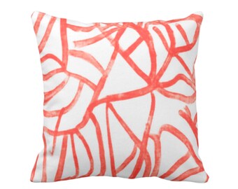 Abstract Throw Pillow or Cover, White & Coral 16, 18, 20, 22, 26" Sq Pillows/Covers Red/Orange/Salon Painted Modern/Geometric/Lines Print