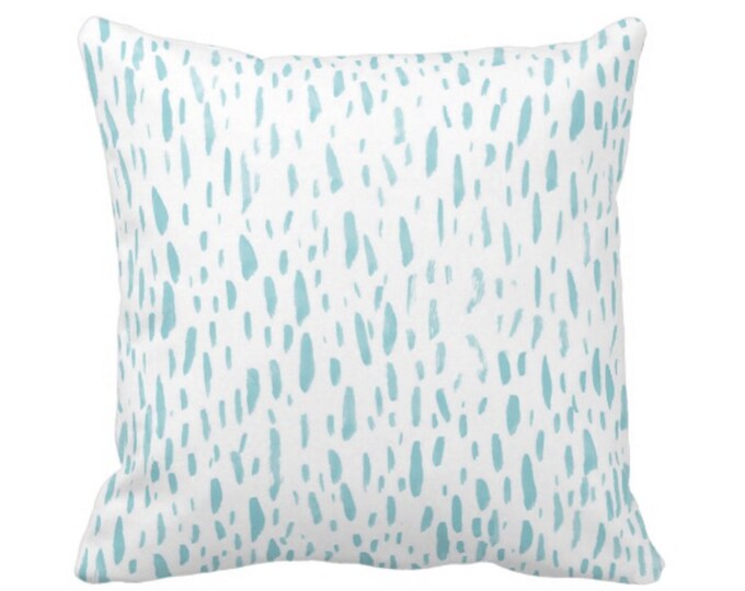 OUTDOOR Hand-Painted Dashes Throw Pillow or Cover, Turquoise/White 14, 16, 18, 20 or 26" Sq Pillows/Covers, Blue/Green Abstract Paint Print