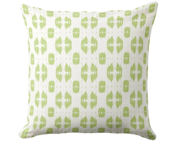 OUTDOOR Indies Print Throw Pillow Cover, Bright Green & White 16, 18, 20, 26" Sq Pillows/Covers, Lime Ikat/Geometric/Dots/Diamond Pattern