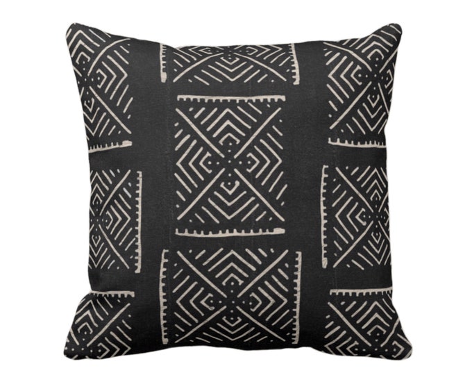 OUTDOOR Mud Cloth Printed Throw Pillow or Cover, Diamond Geo Black/Off-White 14, 16, 18, 20, 26" Sq Pillows/Covers, Mudcloth/Boho/X/Tribal