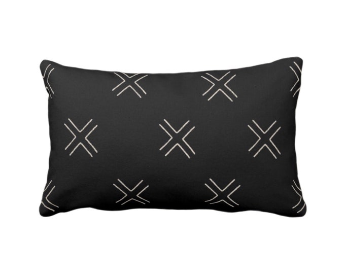 OUTDOOR Mud Cloth Printed Throw Pillow/Cover, Double X Black/Off-White Print 14 x 20" Lumbar Pillows/Covers, Mudcloth/Tribal/Geometric/Geo