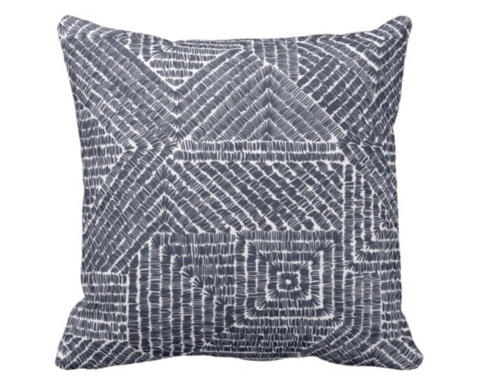 OUTDOOR Tribal Geo Throw Pillow or Cover, Navy 16, 18, 20, 26" Sq Pillows/Covers Dark Blue/White Scratch Geometric/Tribal/Batik/Geo/Boho