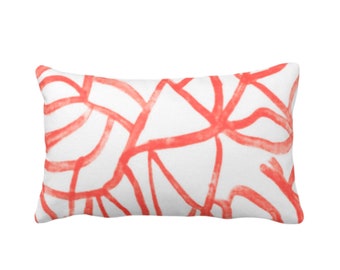 Abstract Print Throw Pillow or Cover, White/Coral 12 x 20" Lumbar Pillows/Covers Painted Salmon/Red/Orange Abstract/Geometric/Modern/Lines