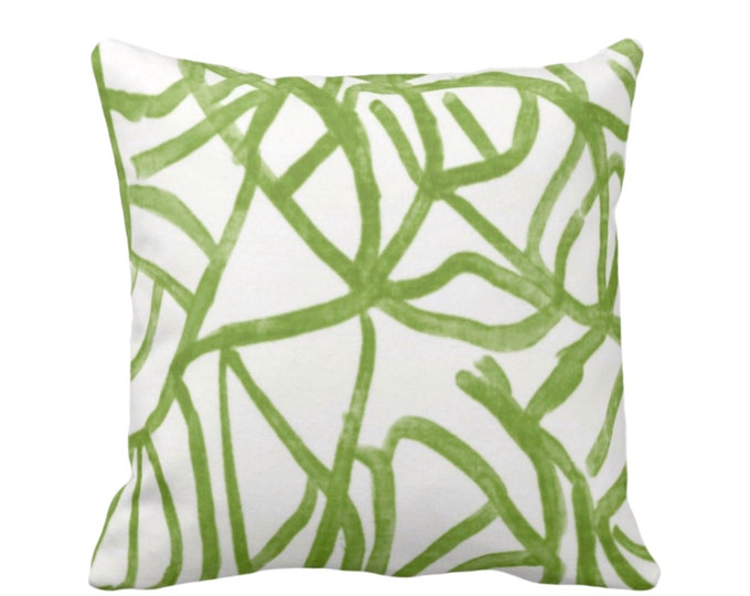 Abstract Throw Pillow or Cover, White/Lime 16, 18, 20, 22, 26" Sq Pillows Covers, Painted Green Modern/Geometric/Geo/Lines Painted Print