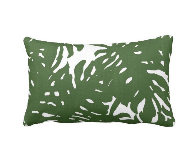 OUTDOOR Palm Silhouette Throw Pillow or Cover Green/White Print 14 x 20" Lumbar Pillows or Covers, Tropical/Modern/Leaves/Leaf Pattern