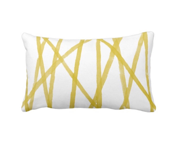 Hand-Painted Lines Print Throw Pillow or Cover, Primrose Yellow/White 12 x 20" Lumbar Pillows/Covers Bright Modern/Abstract/Channels/Stripes