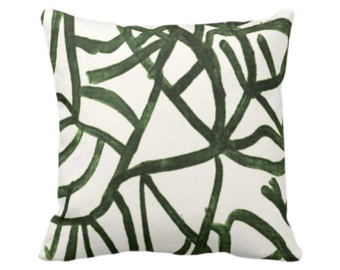Abstract Throw Pillow or Cover, Kale/Off-White 16, 18, 20, 22, 26" Sq Pillows Covers, Painted Dark Green Modern/Geometric/Geo/Lines Print