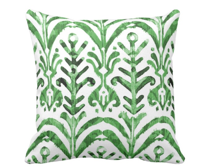 OUTDOOR Watercolor Print Throw Pillow or Cover, Emerald Green/White 14, 16, 18, 20, 26" Sq Pillows/Covers, Bright Trellis/Ikat Pattern