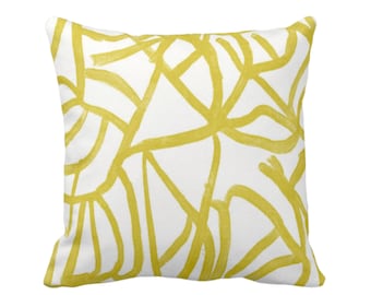 OUTDOOR Abstract Throw Pillow or Cover, White/Yellow 14, 16, 18, 20, 26" Sq Pillows/Covers, Hand Painted Bright Modern/Art/Geometric Print