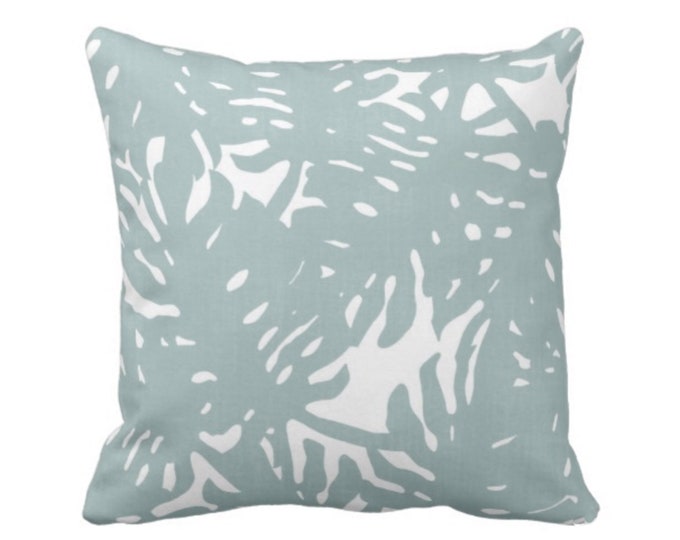 OUTDOOR Palm Silhouette Throw Pillow or Cover Silver Sage 14, 16, 18, 20, 26" Sq Pillows/Covers Dusty Blue/Green Tropical/Leaves Print