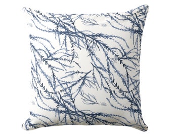 Watercolor Branches Throw Pillow or Cover, Blue/White 16, 18, 20, 22 or 26" Sq Pillows or Covers, Navy Ocean/Leaves/Floral Print