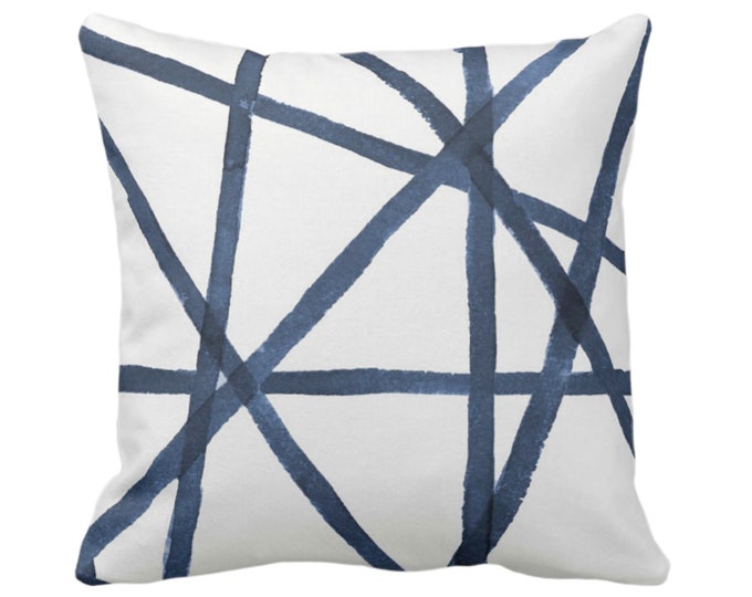 OUTDOOR Hand-Painted Lines Print Throw Pillow or Cover, Navy/White 16, 18, 20 or 26" Sq Pillows/Covers, Blue Modern/Channels/Stripes/Lines