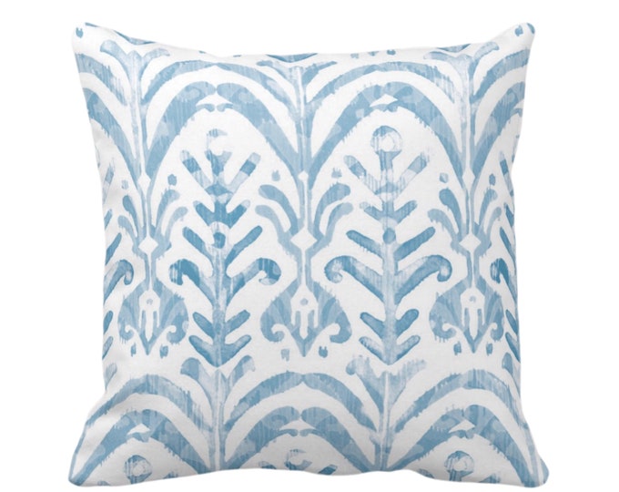 OUTDOOR Watercolor Print Throw Pillow or Cover, Dusty Blue/White 14, 16, 18, 20, 26" Sq Pillows/Covers, Hand Painted Light Blue Ikat Design