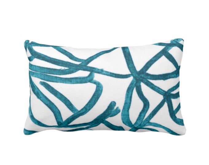 Abstract Print Throw Pillow or Cover, White/Teal 12 x 20" Lumbar Pillows/Covers Painted Dark Blue/Green Abstract/Geometric/Geo/Modern/Lines