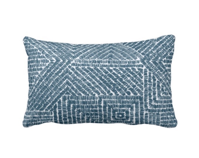 OUTDOOR Tribal Geo Throw Pillow or Cover, Teal 14 x 20" Lumbar Pillows/Covers, Dark Blue/Green Geometric/Batik/Geo/Diamond Pattern/Print