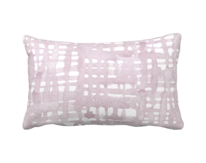 Watercolor Grid Throw Pillow or Cover, Light Mauve/White Print 12 x 20" Lumbar Pillows or Covers, Pink/Purple, Geometric/Geo