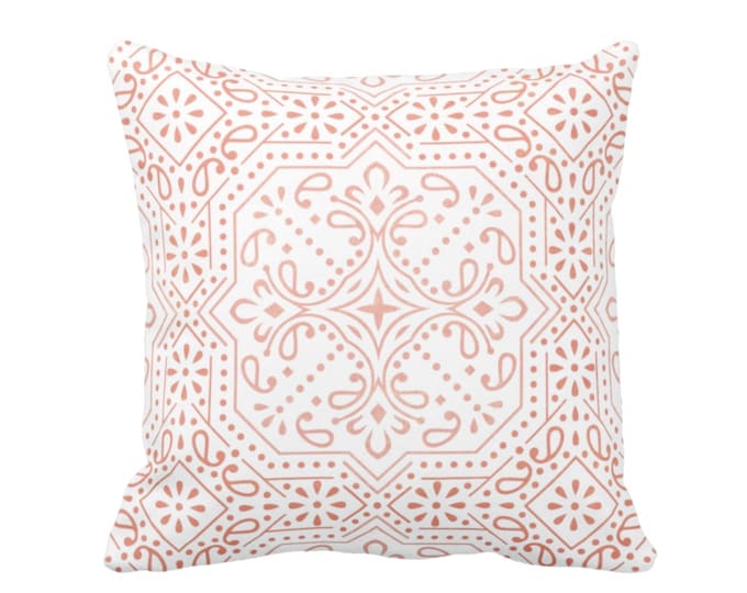 Tile Print Throw Pillow or Cover, Coral 16, 18, 20, 22, 26" Sq Pillows or Covers, Melon/Orange Geometric/Batik/Trellis/Boho/Lattice