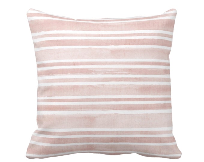 OUTDOOR Watercolor Stripe Throw Pillow/Cover, Pink Sand/White 14, 16, 18, 20, 26" Sq Pillows/Covers, Hand Painted Striped/Lines Art Print