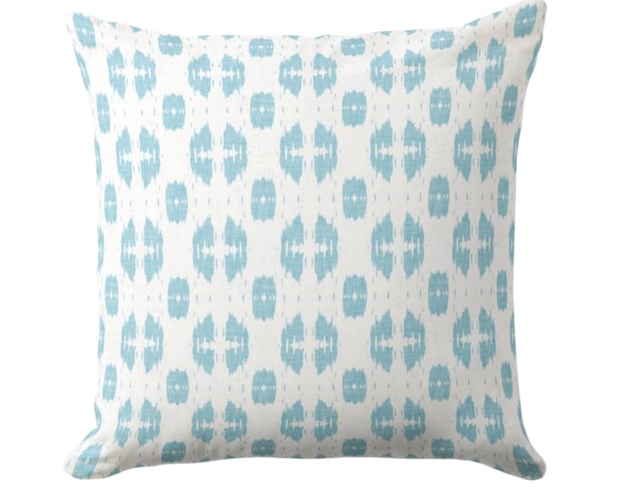 Indies Print Throw Pillow or Cover Turquoise/White 18, 22 or 26" Sq Pillows or Covers Bright Blue/Green, Ikat/Dots/Geometric/Diamond Pattern