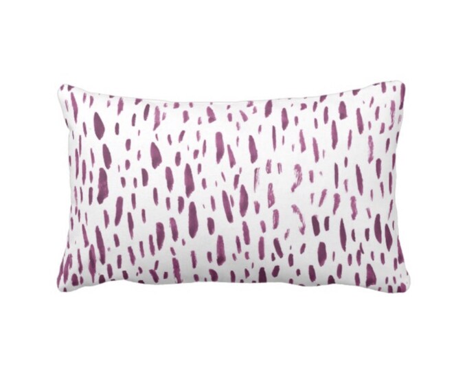 OUTDOOR Hand-Painted Dashes Throw Pillow or Cover, Plum/White 14 x 20" Lumbar Pillows or Covers Modern Purple Dots/Dash/Splatter Print