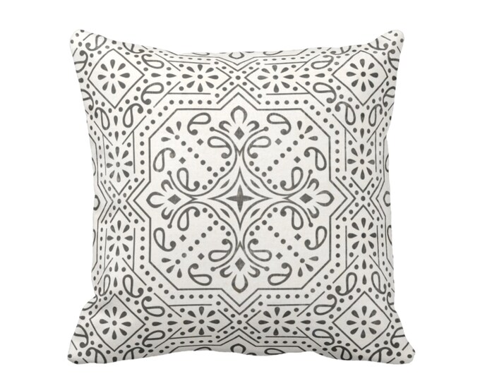 OUTDOOR Tile Print Throw Pillow or Cover, Charcoal/Off-White 14, 16, 18, 20, 26" Sq Pillows/Covers Trellis/Geometric/Batik/Geo Pattern