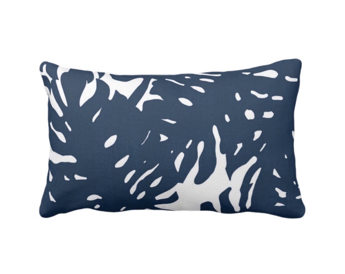 Palm Silhouette Throw Pillow or Cover Navy/White Print 12 x 20" Lumbar Pillows or Covers, Blue Tropical/Modern/Leaves Pattern