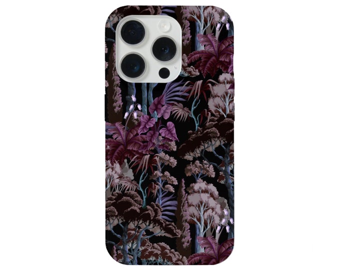 Midnight Mural iPhone 15, 14, 13, 12, 11, X Mini/Pro/Max/Plus/P MAGSAFE, Snap Case or Tough Protective Cover, Dark Botanical Black/Purple