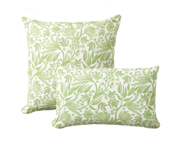 OUTDOOR Celery Botanical Throw Pillow or Cover 16, 18, 20, 26" Sq Pillows/Covers Spring Green/White Print/Pattern Toile/Nature Floral Design