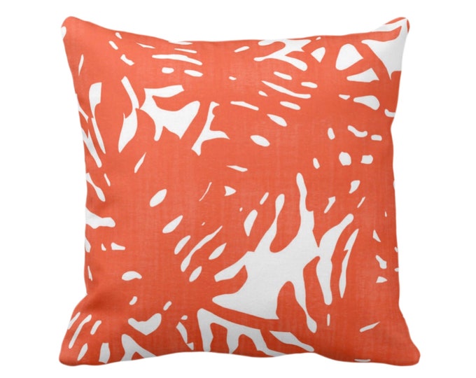 OUTDOOR Palm Silhouette Throw Pillow/Cover Flame/White 14, 16, 18, 20, 26" Sq Pillows/Covers Bright Orange Tropical/Leaves/Palms Print