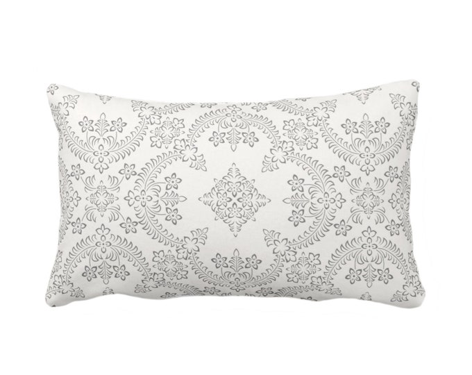 OUTDOOR Priano Tile Print Throw Pillow or Cover, Charcoal/White 14 x 20" Lumbar Pillows/Covers, Gray Floral/Trellis/Geometric/Geo Pattern