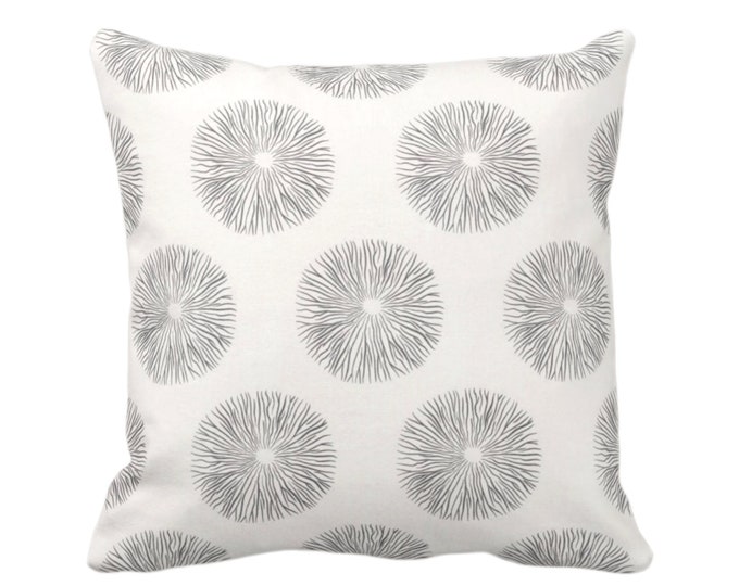 Sea Urchin Throw Pillow or Cover, Charcoal/Off-White 16, 18, 20, 22, 26" Sq Pillows/Covers, Black/Gray Modern/Starburst/Geometric/Geo Print