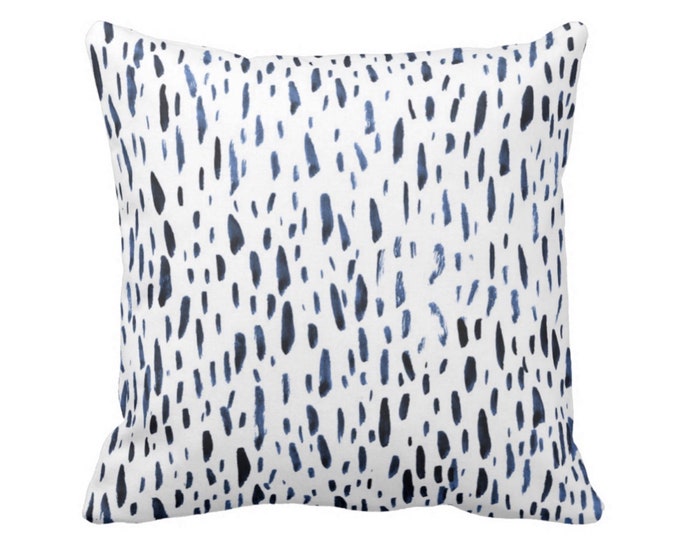 OUTDOOR Hand-Painted Dashes Throw Pillow or Cover, Navy/White 16, 18, 20 or 26" Sq Pillows/Covers Blue Dots/Speckled/Splatter Print