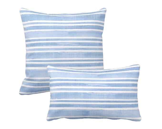 OUTDOOR Watercolor Stripe Throw Pillow or Cover, French Blue/White Square and Lumbar Pillows/Covers Stripes/Lines/Hand Painted Print