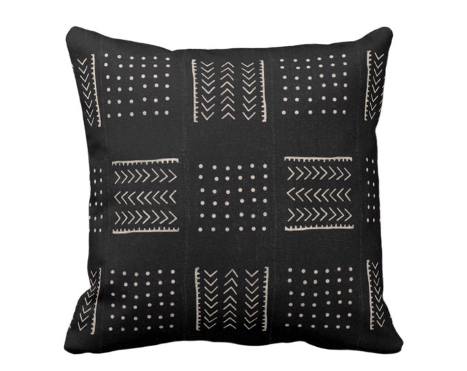 OUTDOOR Mud Cloth Printed Throw Pillow or Cover Arrows/Dots Black/Off-White 16, 18, 20, 26" Sq Pillows/Covers Mudcloth/Boho/Tribal/Print