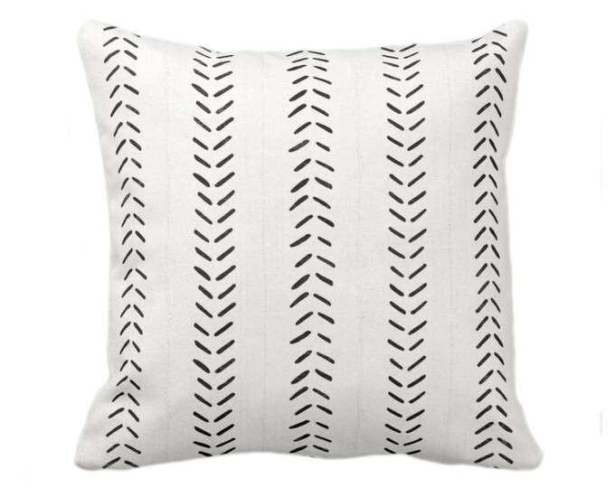 Mud Cloth Printed Throw Pillow Cover, Off-White/Black 18 or 22" Sq Pillows or Covers, Mudcloth/Boho/Arrows/Tribal/Design