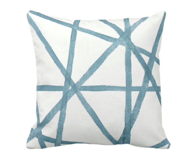 OUTDOOR Hand-Painted Lines Print Throw Pillow or Cover, Sea/White 14, 16, 18, 20, 26" Sq Pillows/Covers, Dusty Aqua/Blue Channels/Stripes