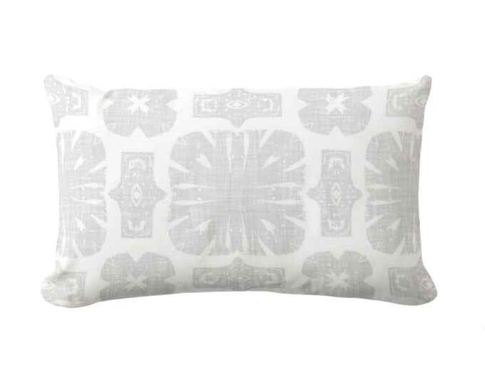 OUTDOOR Weaver Floral Throw Pillow/Cover, Light Gray/White 14 x 20" Lumbar Pillows/Covers, Grey Blockprint/Medallion/Geometric/Preppy Print