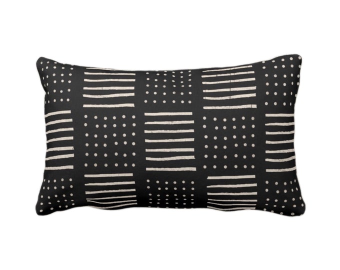 OUTDOOR Mud Cloth Printed Pillow or Cover, Black/Off-White 14 x 20" Lumbar Throw Pillows/Covers Mudcloth Dots/Lines Boho/Tribal/African