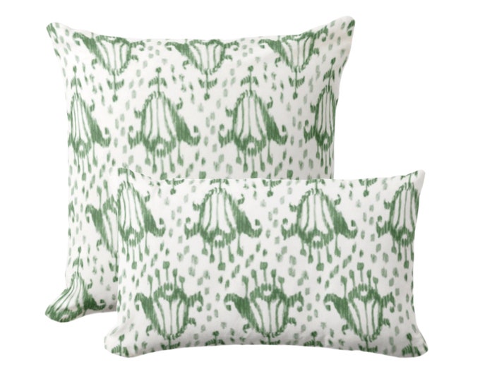 Tulips Throw Pillow, Green Square, Lumbar Pillows or Covers Hunter/Pine White, Ikat/Block Print/Blockprint/Floral/Animal Spots Print/Pattern