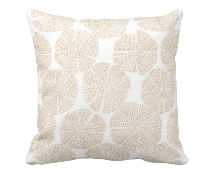 OUTDOOR Block Print Floral Throw Pillow or Cover, Sand/White 14, 16, 18, 20, 26" Sq Pillows/Covers Beige Block/Batik/Boho/Geometric Print