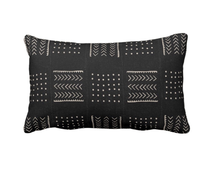 OUTDOOR Mud Cloth Printed Throw Pillow or Cover, Arrows/Dots Black/Off-White Print 14 x 20" Lumbar Pillows/Covers, Mudcloth/Tribal/Geometric