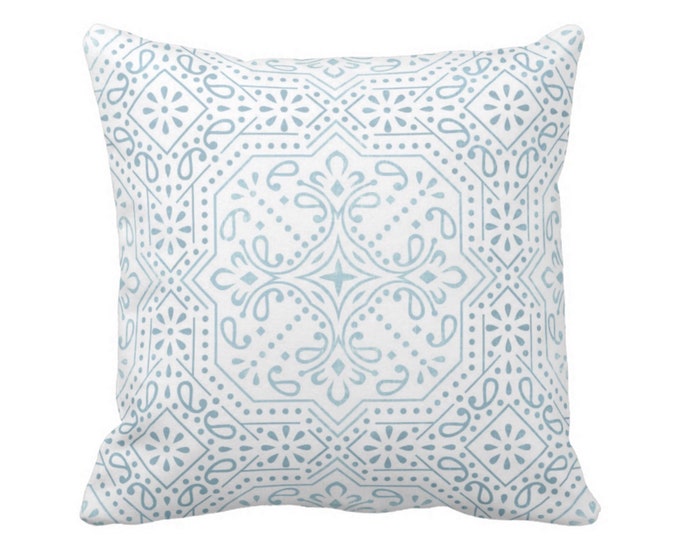 OUTDOOR Tile Print Throw Pillow or Cover, Sky Blue 16, 18, 20, 26" Sq Pillows/Covers, Pale/Light Aqua/White Trellis/Geometric/Geo/Batik