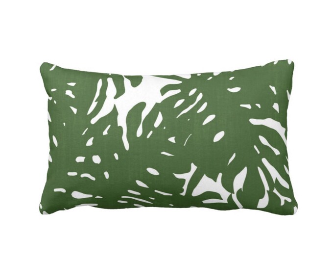 Palm Silhouette Throw Pillow or Cover Green/White Print 12 x 20" Lumbar Pillows or Covers, Tropical/Modern/Leaves/Leaf Pattern