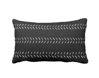 OUTDOOR Mud Cloth Arrows Printed Throw Pillow or Cover, Black/Off-White 14 x 20" Lumbar Pillows/Covers, Mudcloth/Tribal/Geometric/Lines
