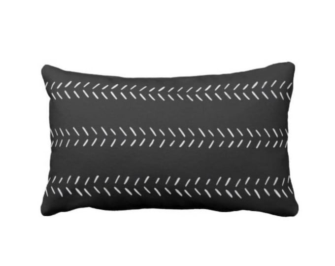 OUTDOOR Mud Cloth Arrows Printed Throw Pillow or Cover, Black/Off-White 14 x 20" Lumbar Pillows/Covers, Mudcloth/Tribal/Geometric/Lines