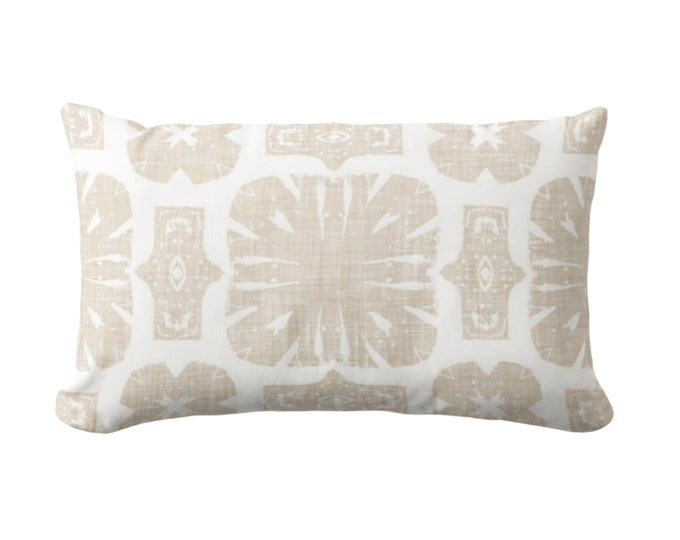 OUTDOOR Weaver Floral Throw Pillow or Cover, Beige/White 14 x 20" Lumbar Pillows/Covers, Neutral Blockprint/Medallion/Geometric/Preppy Print