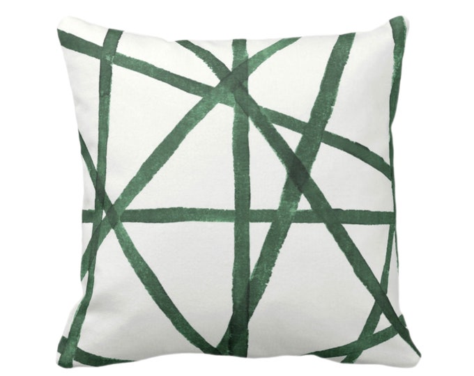 OUTDOOR Hand Painted Lines Print Throw Pillow or Cover, Kale/White 14, 16, 18, 20, 26" Sq Pillows/Covers, Green Abstract/Modern/Channels